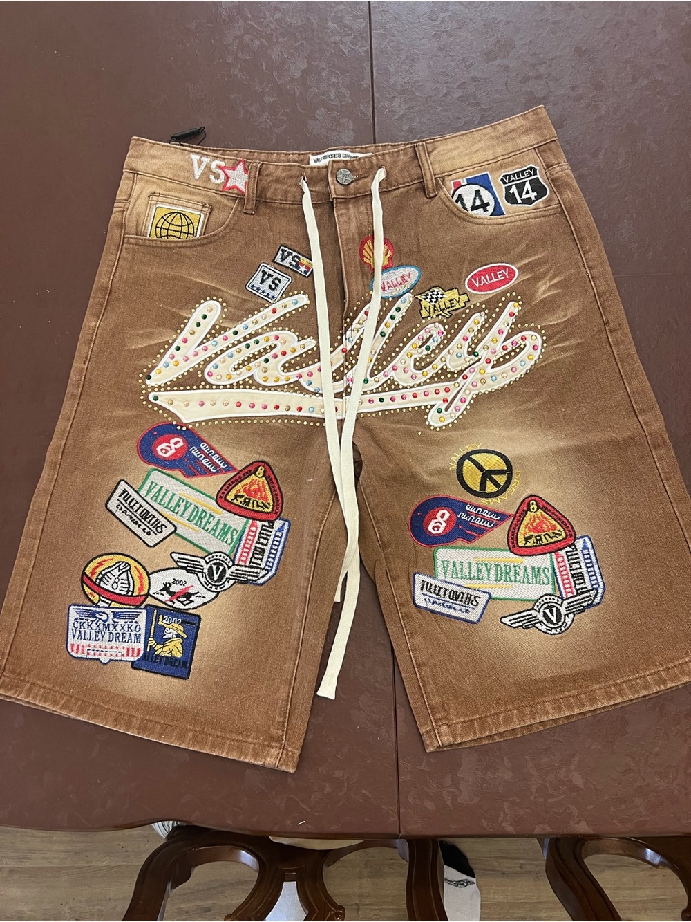 Valley Brown Embroidered Men's Jean Shorts